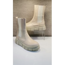 Bayan Deri Lastikli Chelsea Bot Bej Siyah