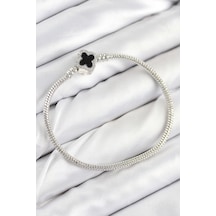 Pirinç Charm Zirkon Taşlı Yonca Model Gümüş Renk Kadın Bileklik Çok Renkli