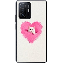 Xiaomi Mi 11 T-11 T Pro Uyumlu Pembe Kalpli Kedi Baskılı Silikon Kılıf Renkli