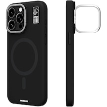 İphone 14 Pro Max Kılıf Magsafe Özellikli Kamera Standlı Silikon Youngkit Bitty Cream Kapak Siyah Siyah