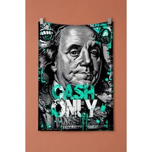 Cash Only Para Temalı Duvar Örtüsü, Modern Genç Odası Dekoru, Baskılı Kumaş Duvar Halısı Beyaz