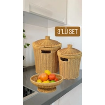 3'lü Hasır Set Kapaklı 2 Boy Patates Soğan Sepet Ve 26 Cm Meyveli