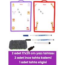 2 Adet 17x25 Cm Yazı Tahtası 2 Adet İnce Tahta Kalemi 1 Adet Tahta Silgisi Çok Renkli