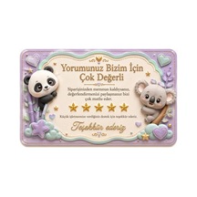 Papelia Sevimli Hayvanlar Temalı Thank You Kartı Müşteri Yorum Kartı 8x5 Cm - Mor - 147