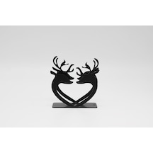 Metal Masa Üstü Sofra Dekoratif Siyah Peçetelik Geyik Ceylan Model Siyah