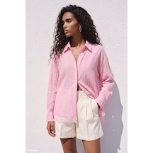 Sateen Dantel Detaylı Gömlek - Pembe-137693