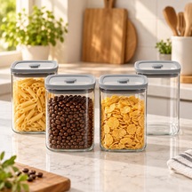 4'lü 1000 Ml Gri Kapaklı Cam Kavanoz Sızdırmaz Saklama Seti Çok Renkli