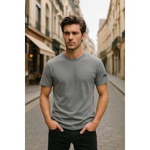 Markapia Man Erkek Bisiklet Yaka Basic Düz Kısa T-shirt Gri Xl