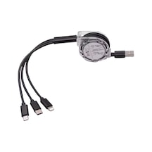 0260 Usb To Type-c Micro Usb Lightning Çoklu Şarj Kablosu Universal Makaralı 3'ü 1 Arada
