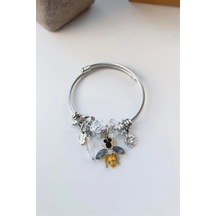 Çelik Charmlı Arı Bileklik - Sarı Çok Renkli