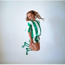 Lolliboomkids Yeşil Beyaz Çizgili Oversize Çocuk Şortlu Takım Rahat Ve Şık Yazlık Takım Yeşil Beyaz Yeşil - Beyaz