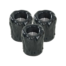 Mumluk Şamdan 3 Adet Tealight Uyumlu Üçlü Orta Erimiş Mum Model - Siyah