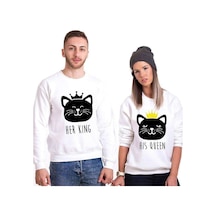 Tshirthane Cat King Cat Queen Sevgili Kombinleri Unisex Sweat Kırık Beyaz