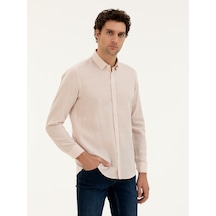 Cacharel Pembe Regular Fit Yün Karışımlı Çizgili Gömlek