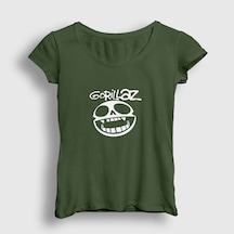 Presmono Kadın Logo Gorillaz T-shirt Haki
