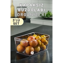 Buzdolabı Dolapiçi Düzenleyici Organizer Kapaksız 3'lü Set Maxi Şeffaf