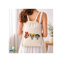 Ghostbastır Design Powerpuff Girls Büzgülü Keten Çanta C241 Bej