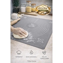 Tilbe Home Silikon Hamur Açma Yoğurma Matı Fırın Altlığı Ölçekli Mat Orta Boy Gri 50x40cm