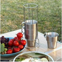 Ganzhoushop Taşınabilir Takım Sones Sıcak Piknik Paslanmaz Parçalı Kupası Kupaları Kahve İçme Hava Dört Çelik Çay Bardakları Pratik Açık Diğer