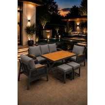 Garden Serisi Balkon Takımı, 3-1-1 Antrasit Bahçe Takımı, 3'lü Koltuk 70x180, 2 Tekli Koltuk 70x70, Masa 70x110, 2 Puf Gri