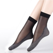 Koyu Gri Pamuklu Şeffaf Kanca Kadın Çorap 3 Pairs