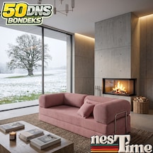 Nestime 200x100 Comfortnest Kanepe / Aktivite Koltuğu / Yatak 50 Dns Dayanıklı Orta Sert Sünger, Çıkarılabilir Kılıf, Pati Dostu Fitilli Kadife Kumaş Pembe
