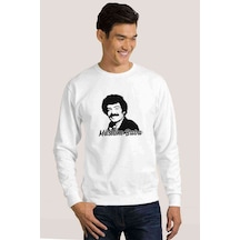 Müslüm Baba Baskılı Beyaz Erkek Örme Sweatshirt