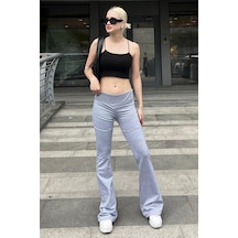 Madmext Grimelanj Beli Fitilli Yüksek Bel İspanyol Paça Pantolon Mg2096-grimelanj Gri Melanj