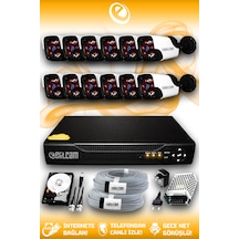 Elitcam 12 Kameralı Panda 12 Dış Kamera Set 250 GB HDD Full HD Gece Görüşlü Güvenlik Kamerası Sistemi