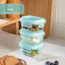Porsima 4373 3 Lü Kilitli Sızdırmaz Kapaklı Yiyecek Erzak Saklama Kabı Seti - Cam Saklama Kabı - 150ml Yeşil Yeşil