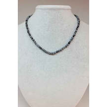 Kar Tanesi Obsidyen Taşı 4-4.5mm aralığı Kolye (Sabit Klipsli) Gümüş