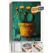 Sayılarla Boyama Seti Numaralı Tuval Fırça Boya Dahil Kasnaklı Set 50x70 Cm - Büyük Kaktüs