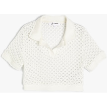 Koton Polo Yaka Kroşe Tişört Crop Kısa Kollu Slim Fit Ekru 4sal10856ık Ekru