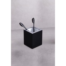 Tezgah Üstü Mat Siyah-krom Diş Fırçalığı 80x80 Mm Açık Ahşap