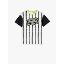 Koton Beetlejuice Tişört Lisanslı Kısa Kol Bisiklet Yaka Pamuklu Beyaz Çizgili 5wkb10336tk Beyaz Çizgili Beyaz