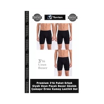 Terrien Premium 3'lü Paket Erkek Siyah Uzun Paçalı Boxer Günlük Çamaşır Örme Kumaş Lastikli Bel