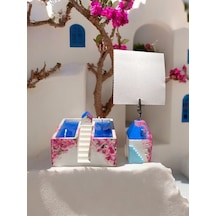 Santorini - Mikanos - Alaçatı Konseptli Ev Mum / Ev Not Fotoğraf Tutuculu Hediyelik Ofis Seti Mavi