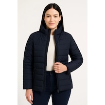 Kadın Bomber Mont Ceket - Su İtici Kumaş, Kapitone Astarlı, Fermuarlı, Kışlık - Lacivert Çok Renkli