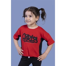 Toontoy Kids Toontoy Kız Çocuk Garni Detaylı Baskılı Tişört Kırmızı