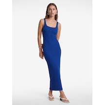 Koton Koton X Sibil Çetinkaya - Kare Yaka Kalın Askılı Kobalt Mavi Bodycon Uzun Kalem Elbise Mavi 6sak80080uk
