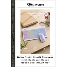 Delux Serisi Renkli Aksesuar Işıklı Kablosuz Klavye Mouse Seti Tmk09 Mor