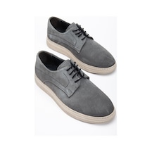 Hakiki Deri Süet Erkek Günlük Aykkabı Gri Bağlı Bej Taban-3815 Gri