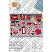 Red Aesthetic Temalı Sticker Etiket Seti 2 - Kırmızı Sticker - Laptop Notebook Telefon