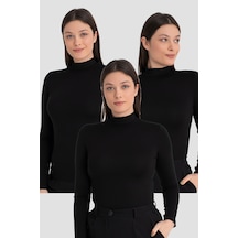 Arma Yıldız Kadın Siyah Balıkçı Yaka Uzun Kollu Body 3 Adet Siyah