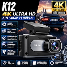 K12 Max 4k Araç Içi Kamera Ön 4k + Arka Hd Kayıt, Wifi Destekli, Gece Görüşlü, 24 Saat Park Modlu Gizli Araç Kamerası