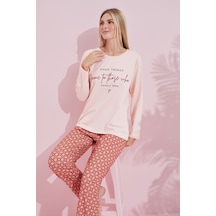 Siyah İnci Pamuklu Örme Pijama Takım 24240182 Somon