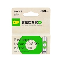 Batteries Recyko 650 Aaa İnce Kalem Ni-mh Şarjlı Pil, 1.2 Volt, 2'li Kart