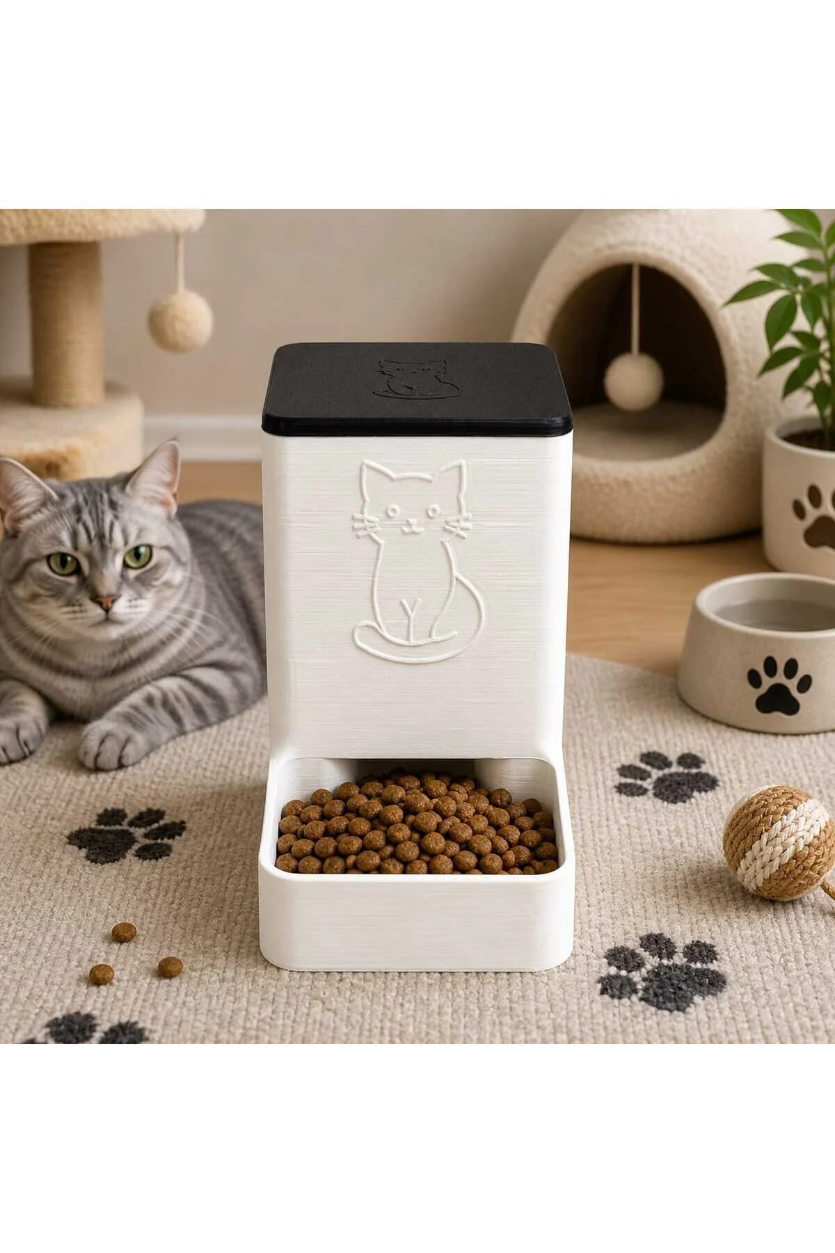 Akıllı Kedi Mama Kabı Otomatik Besleyici, Modern Tasarım, Kaymaz Taban, Hijyenik Mama Dispenser