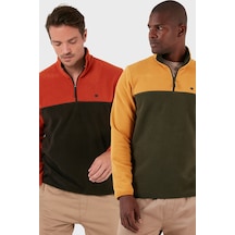 Buratti Regular Fit Anti-Pilling Tüylenme Yapmayan Dik Yaka Şardonlu 2'Li Paket Erkek Polar 5906016S2 Hardal-Orange