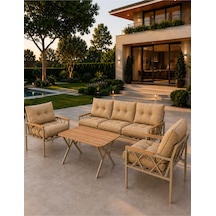 Miray Cappuccino 311 Masalı Bahçe & Balkon Oturma Grubu 3+1+1 Metal İskelet,kahverengi Minderli